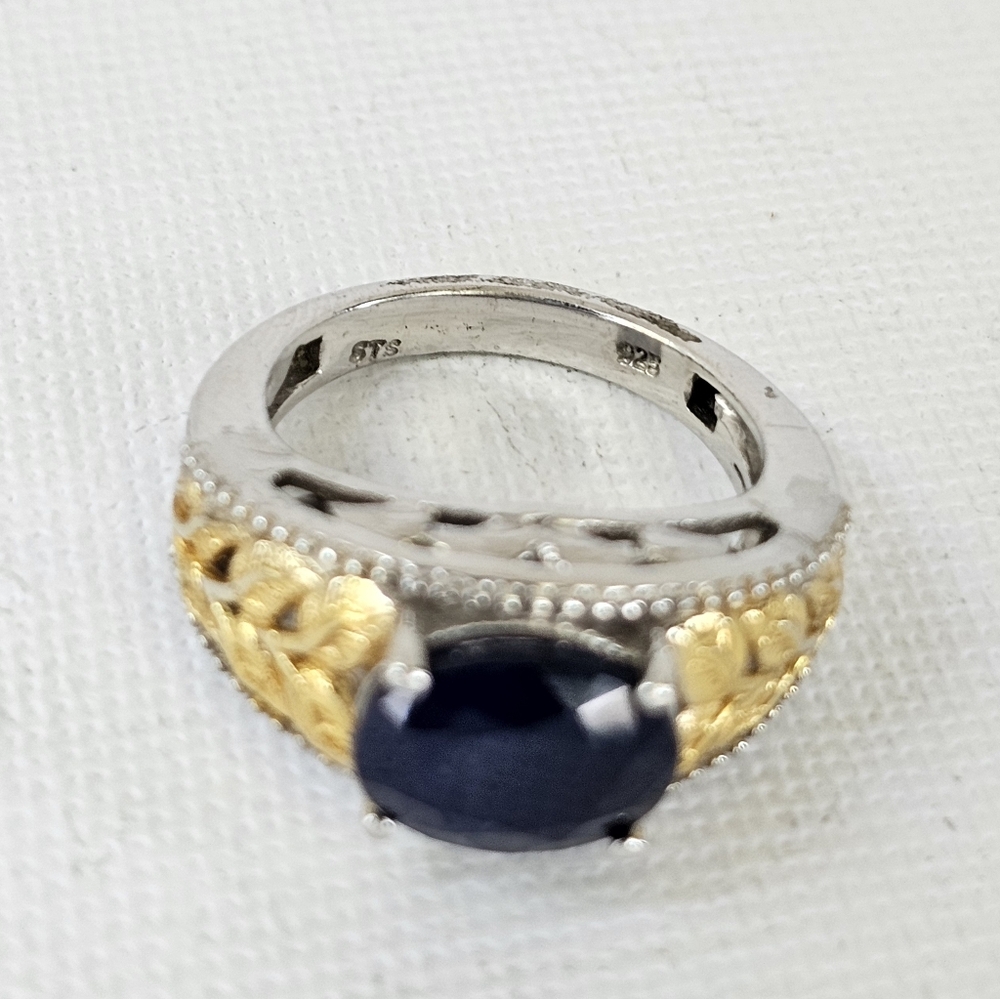 Natural Blue Sapphire Ring Platinum Over Sterling 18k Size 6! - Picture 5 of 7
